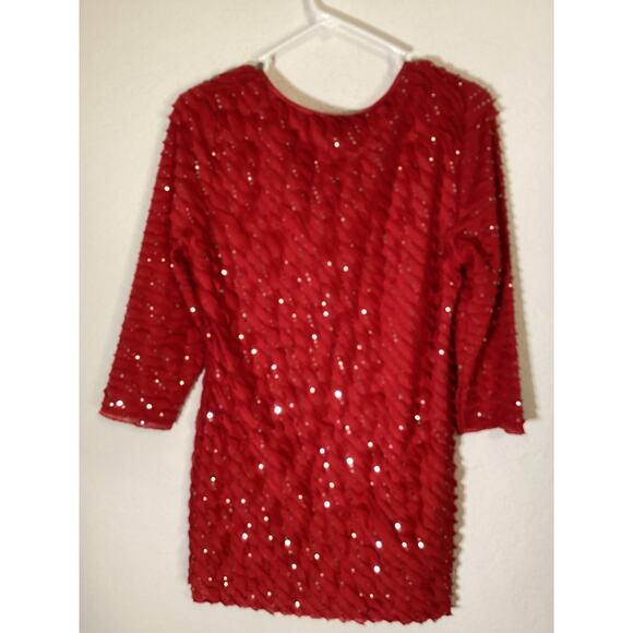 Notations Blouse Women's Size PL Red Pleated Ruffed Fabric with Sequins - Picture 2 of 4